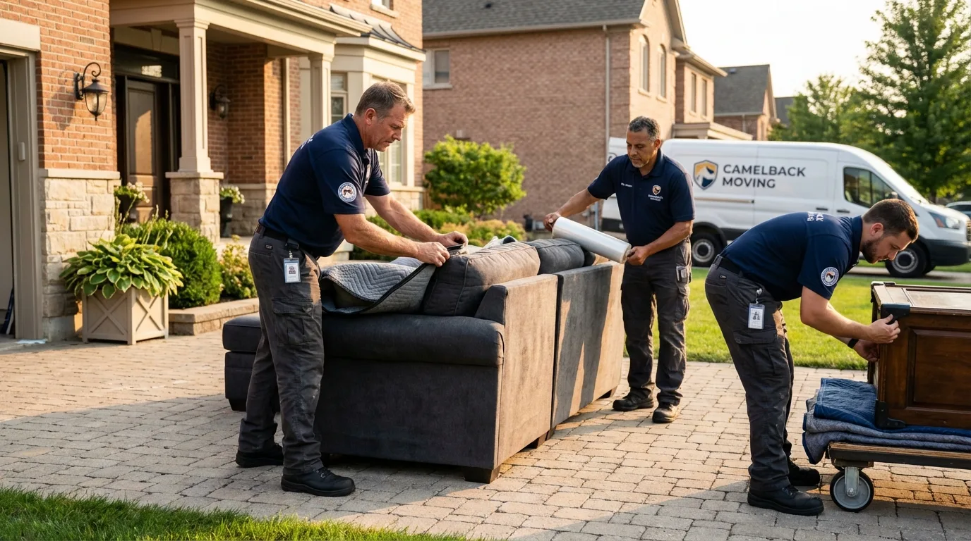 Large estate moving crew wrapping furniture in Katy, TX